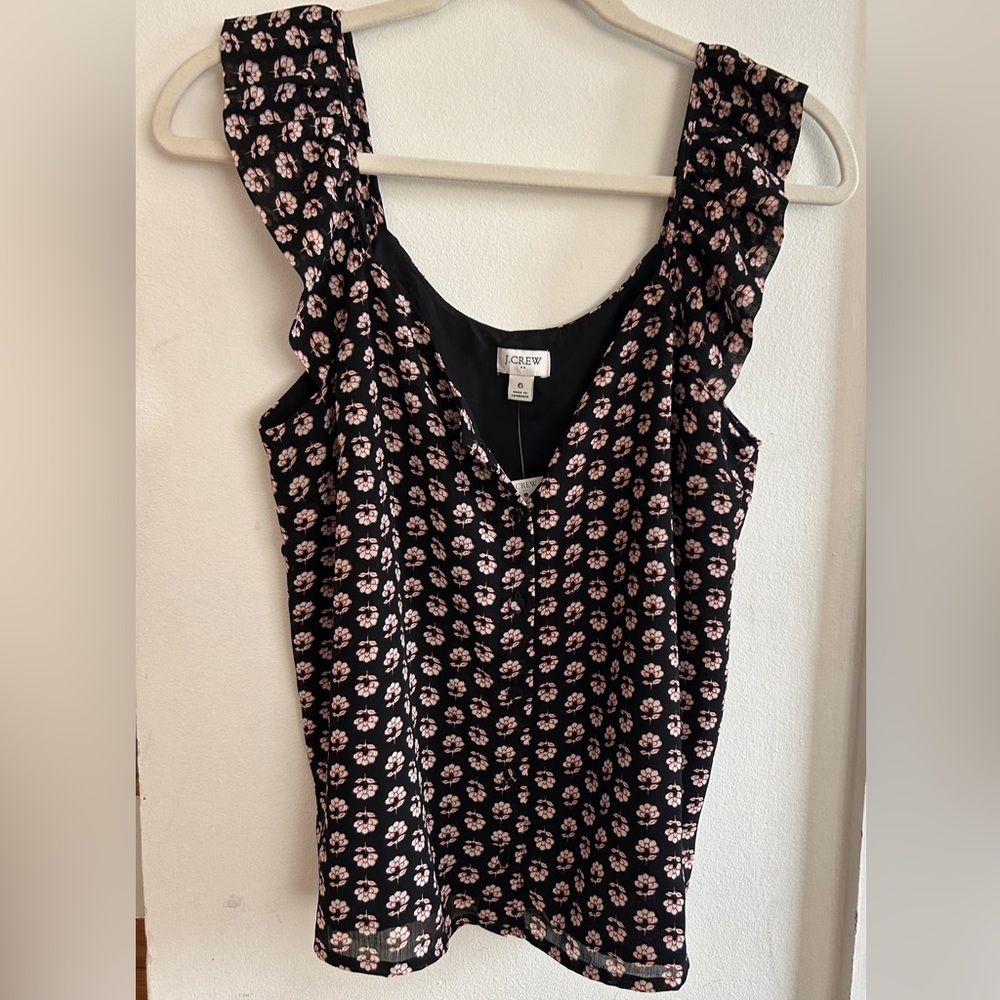 Jcrew Sleeveless Button-up Ruffle Top